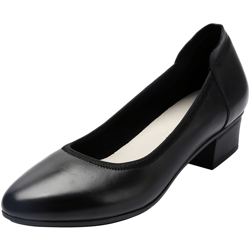 真皮工作鞋女黑色舒适软底防滑工鞋空姐上班酒店细跟皮鞋高跟单鞋