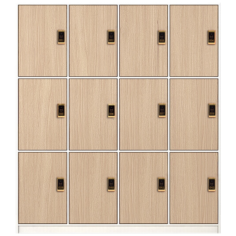 三圣 办公家具木质感应锁更衣柜板式员工储物柜带锁鞋柜储物柜健身房游泳馆浴池浴室存衣柜原木色十二门更衣柜