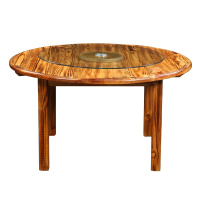 HiBoss餐桌椅圆形实木餐桌带圆盘