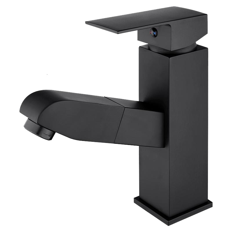 卫生间北欧黑色闪电客面盆水龙头台上盆水龙头冷热 铜抽拉式洗脸盆龙头