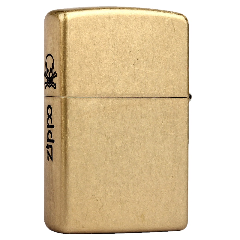 美国ZIPPO打火机 芝宝 简版拉丝古铜侧面雕刻小骷髅危险标志 个性创意