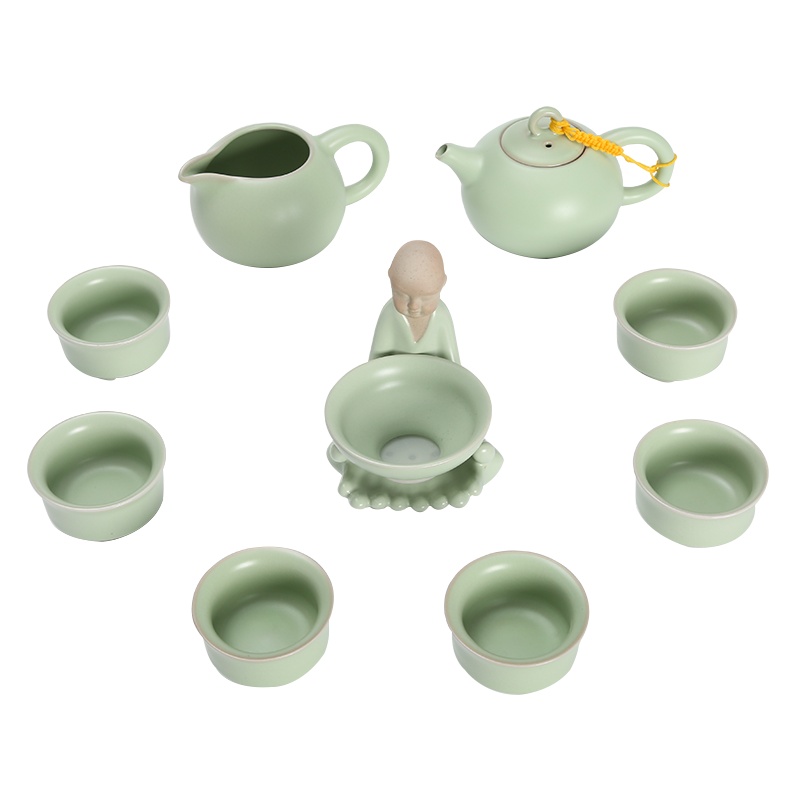 常生源 功夫茶具套装 仿宋汝窑开片 茶壶茶杯陶瓷茶漏整套 泡茶器 福星高照套组