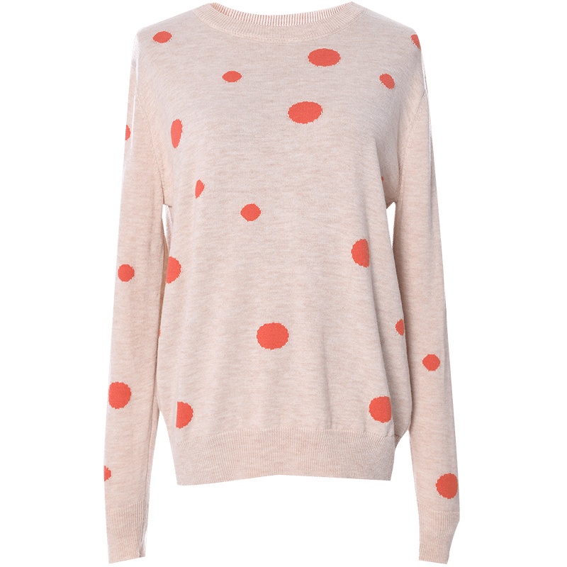 欧昵雪圆领长袖显瘦圆点针织衫上衣女套头波点毛衣