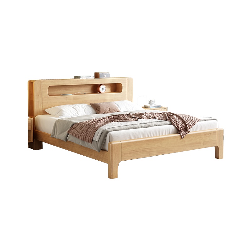 都市名门 床 北欧橡胶木床实木床双人床1.8米床1.5m床现代简约卧室主卧大床轻奢气压储物高箱现代婚床实木家具床日式