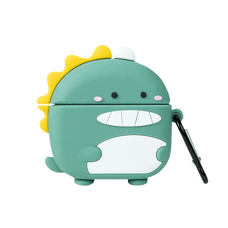 ESCASE 漫步者TWS1耳机保护套 无线蓝牙耳机套硅胶不沾灰潮牌创意收纳盒送挂钩 绿色小恐龙
