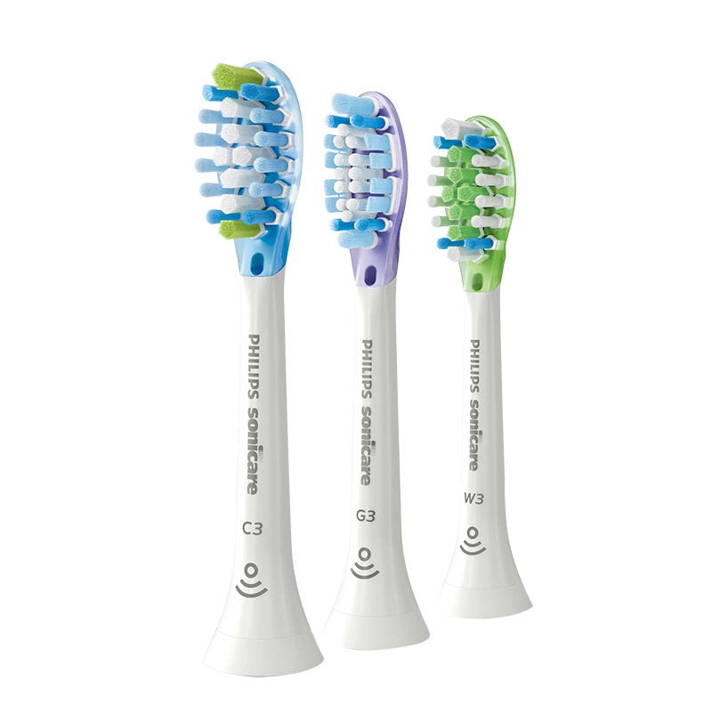 飞利浦(Philips)电动牙刷头HX9073/67白色 三支智臻型集享装 洁净+护龈+亮白 适配HX9924电动牙刷
