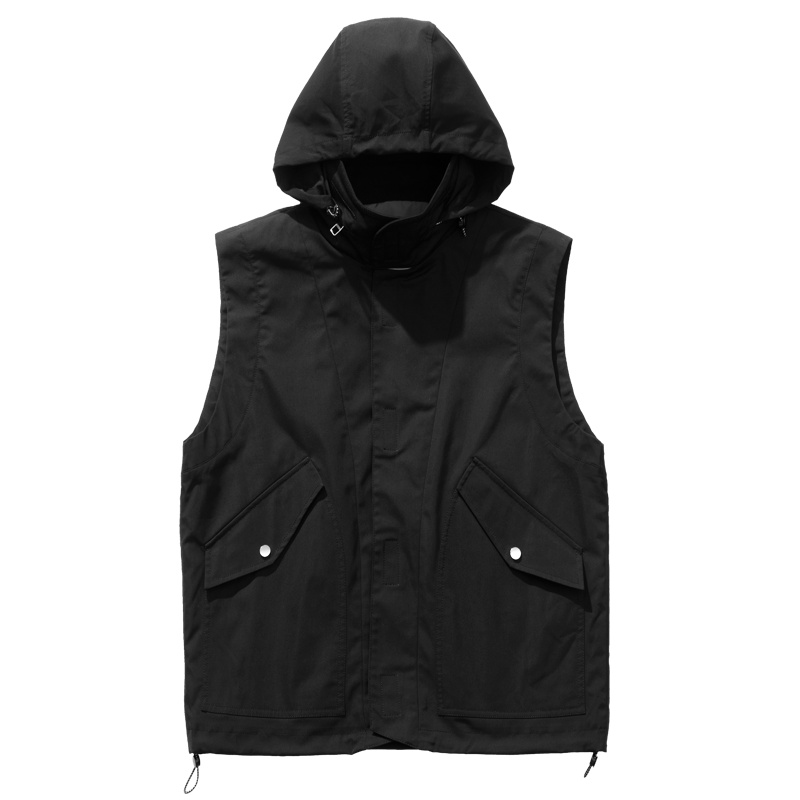 海德斯曼 2019秋季新款夹克马甲外褂黑色立领情侣可收纳连帽30283