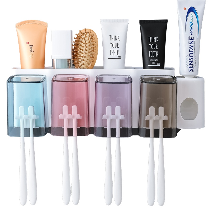 卫生间牙刷置物架免打孔刷牙杯壁式吸挂墙式套装壁挂漱口牙具牙缸