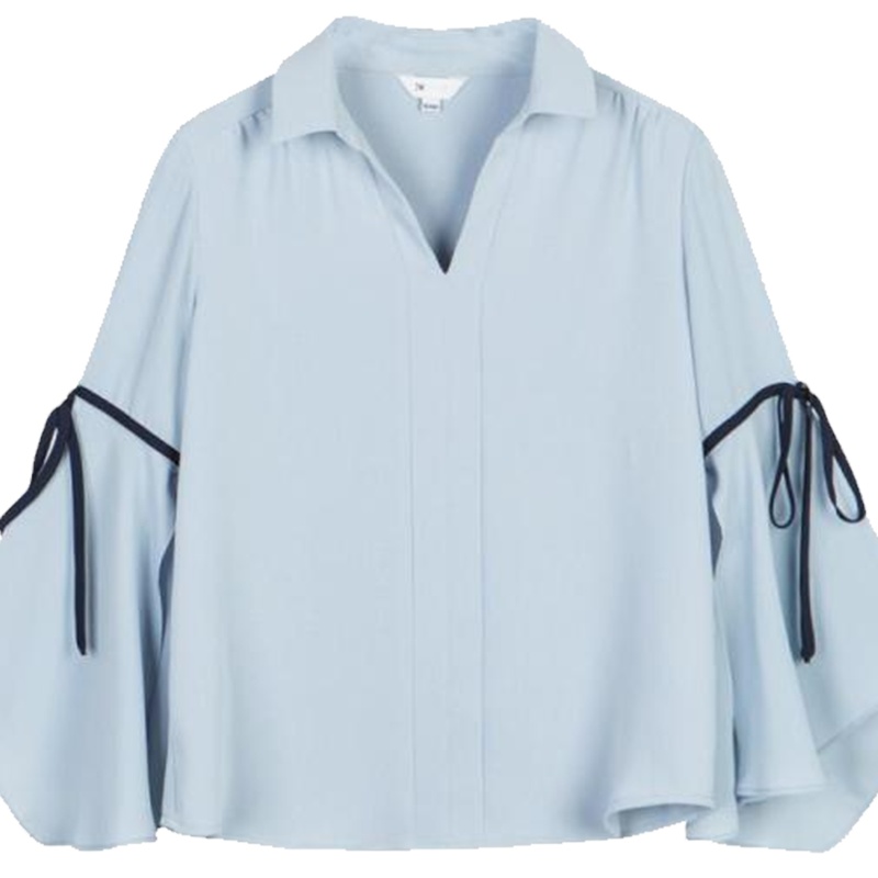 【热卖】7m秋季上衣衬衣2019新款韩版短款宽松喇叭袖v领七分袖雪纺衬衫女70010087