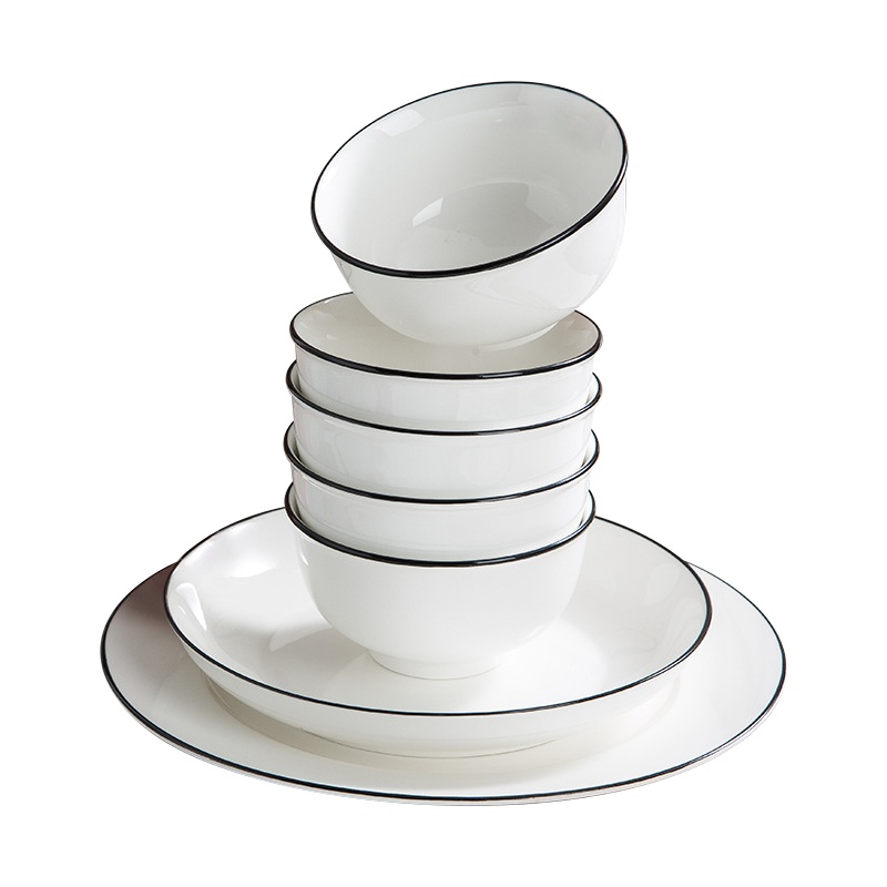 是尚 黑线家用陶瓷碗盘碟套装