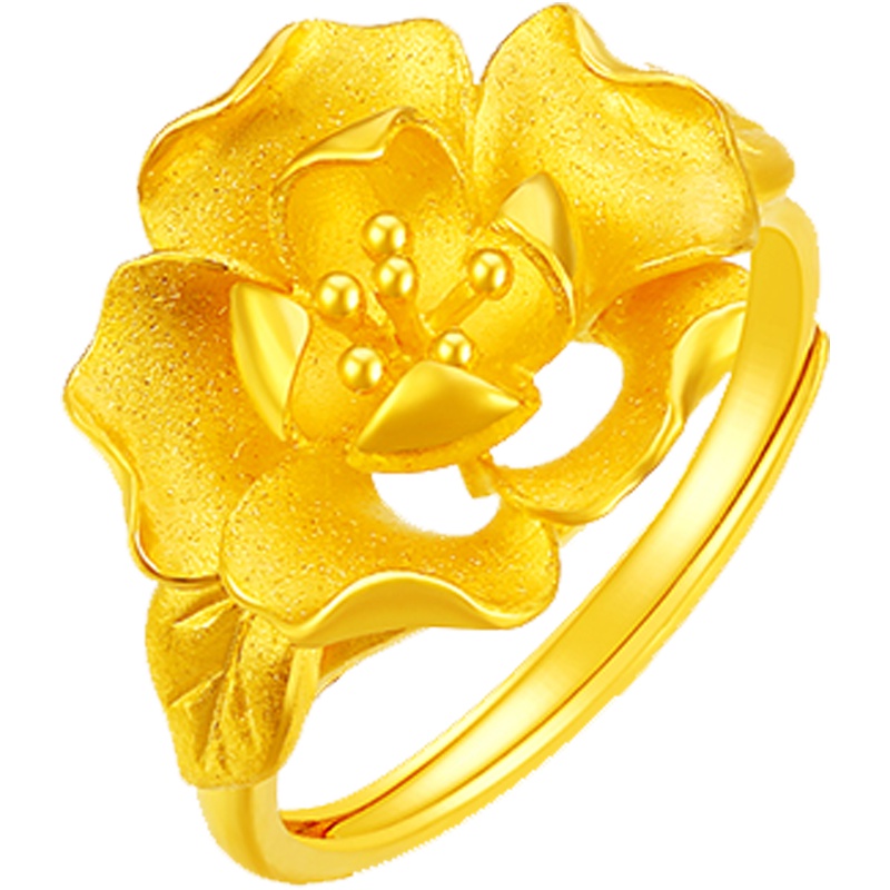 金一 足金婚庆套系时尚精品女士花戒活口黄金戒指送女友爱人 (计价)ABA005