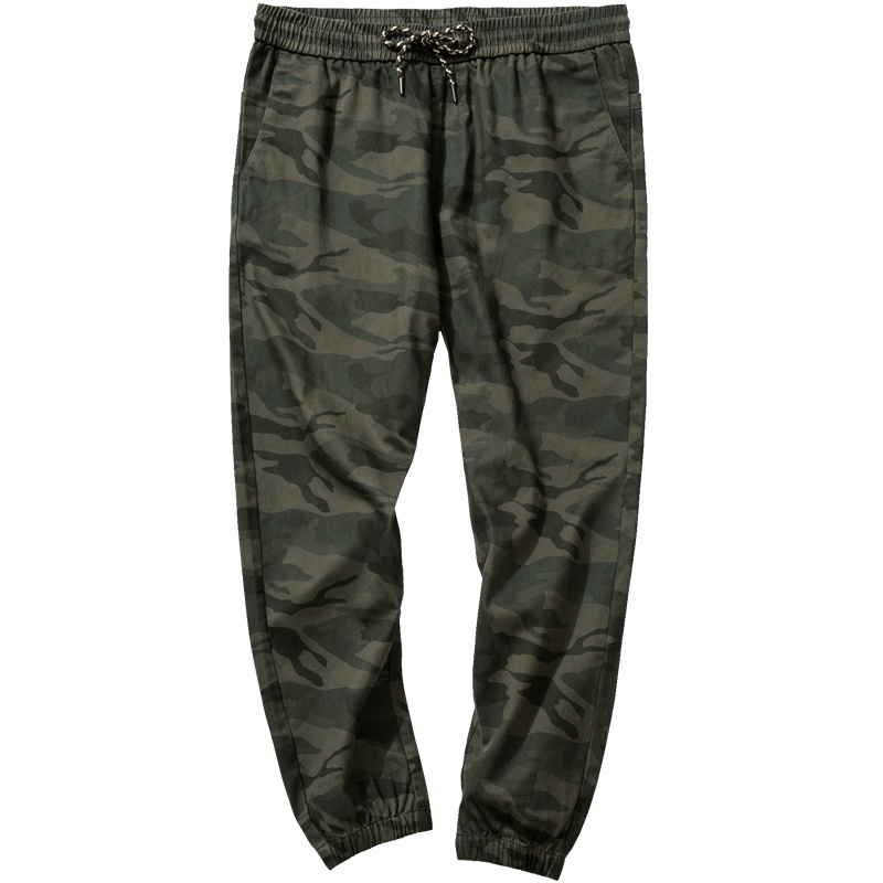 千纸鹤男士2019秋季青年纯棉帅气迷彩休闲九分运动裤男90321