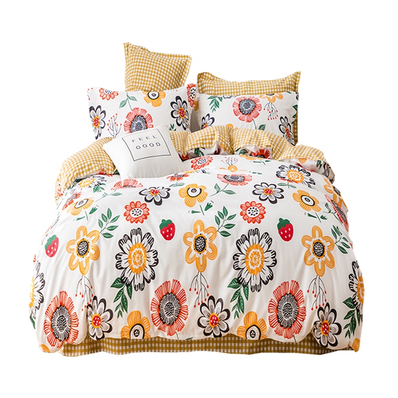 南极人(NanJiren)ins小清新网红款100%纯棉四件套 全棉床上用品斜纹被套床单三件套