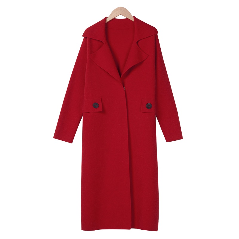 晩白 新品百搭简约纯色西装领单排扣中长款开衫外套女