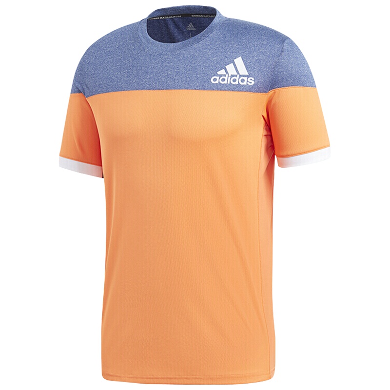 阿迪达斯 (adidas)羽毛球服 男女情侣款圆领运动T恤透气速干运动服短袖乒乓网球健身服上衣 男款CF4798紫橙