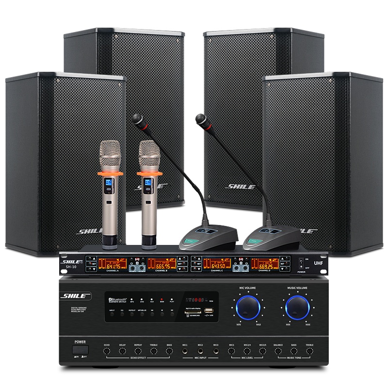 狮乐(SHILE)会议室音响组合套装蓝牙功放壁挂音箱无线话筒会议室背景音乐套装108功放+108音箱+SH10无线话筒