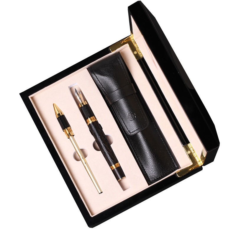 英雄(HERO)钢笔黑檀木雕纹轻奢12K金笔尖 商务办公礼品套装墨水笔二合一8101