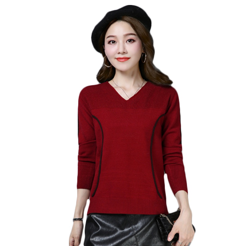 魅言魅语(MeiYanMeiYu)针织衫女2021年秋季新款V领套头毛衣大码长袖打底衫可外穿上衣