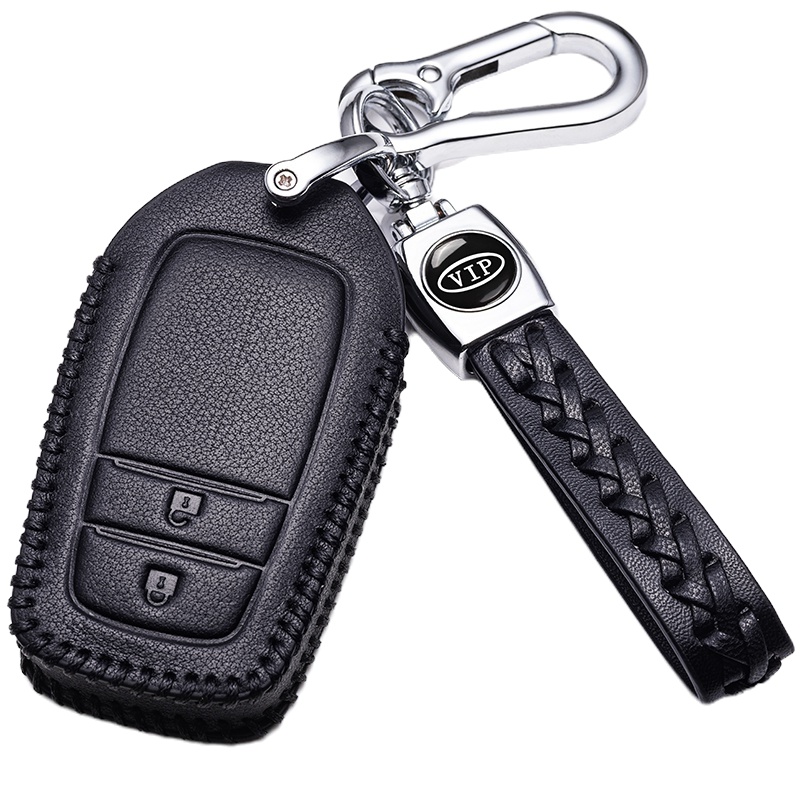 舒适主义适用于丰田2018款汉兰达钥匙套汉兰达5/7座2.0皮钥匙包车锁匙扣 丰田D款插入式启动两键黑色汽车钥匙扣