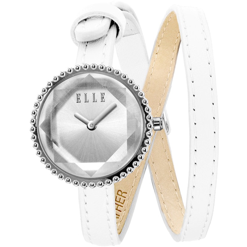 ELLE拉丝表盘小牛皮表带防水女表 白色