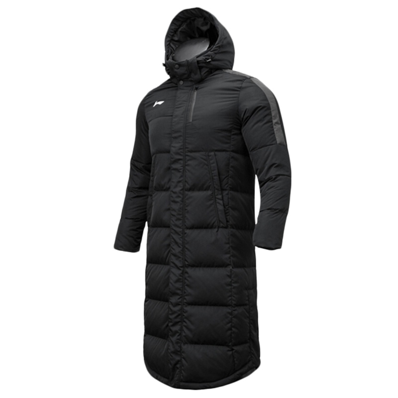 李宁冬季羽绒服男鸭绒中长款过膝加厚冬季运动训练服防风连帽大衣