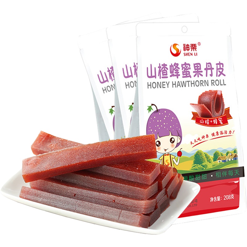 [中华特色]河北供销馆 神栗 山楂蜂蜜果丹皮208g*3袋 开胃小吃山楂卷 河北承德特产