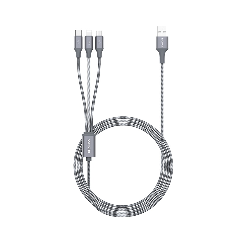 罗马仕(ROMOSS)一拖三充电线iPhone6苹果华为type-c三合一车载安卓 太空灰/1m两条装