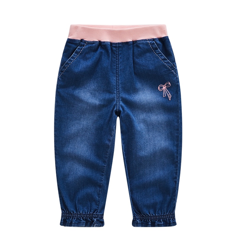 拉里宝贝Lioniebaby童装儿童裤子宝宝松紧脚口牛仔长裤2020春装新款女童L01WK022