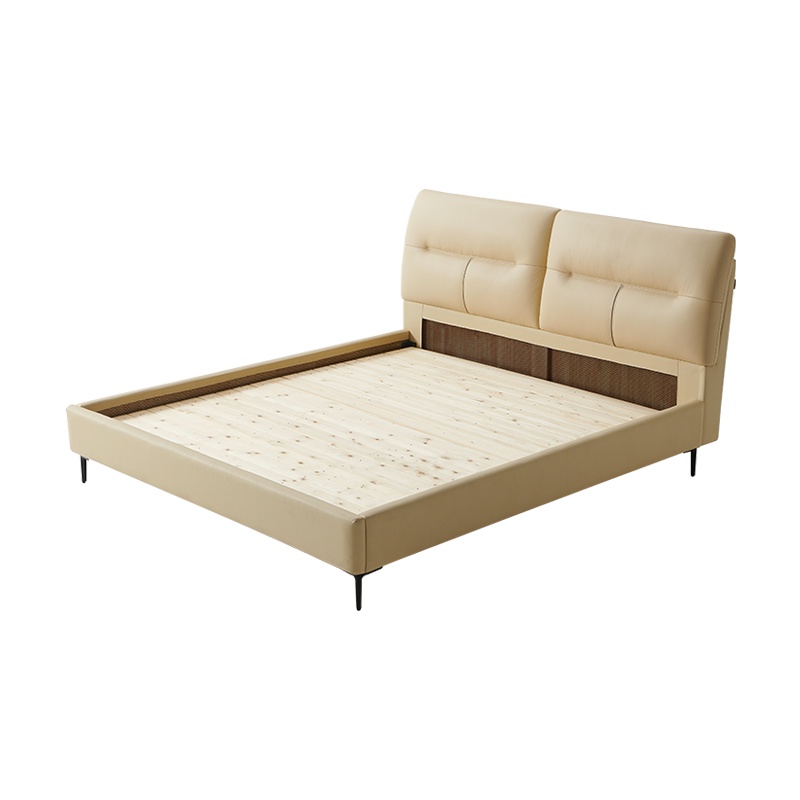 左右沙发真皮床现代简约双人床主卧家具小户型婚床可储物液压1.5m1.8米高脚双人床轻奢家具DR108