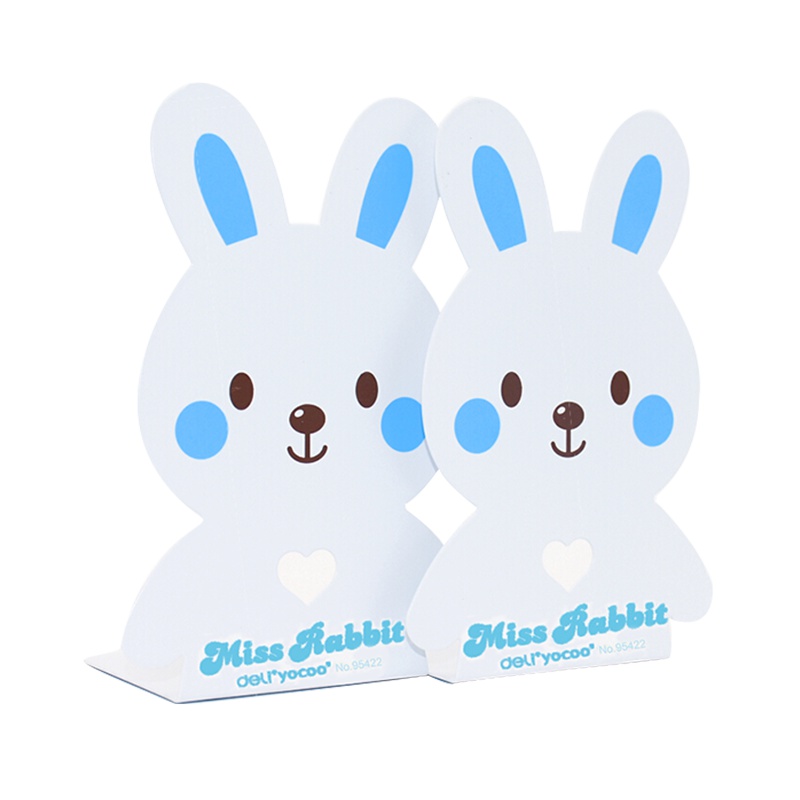 得力(deli)95422书立学生金属分类书夹阅读书挡铁挡书板收纳阅读架 可爱小兔款蓝色(一对)