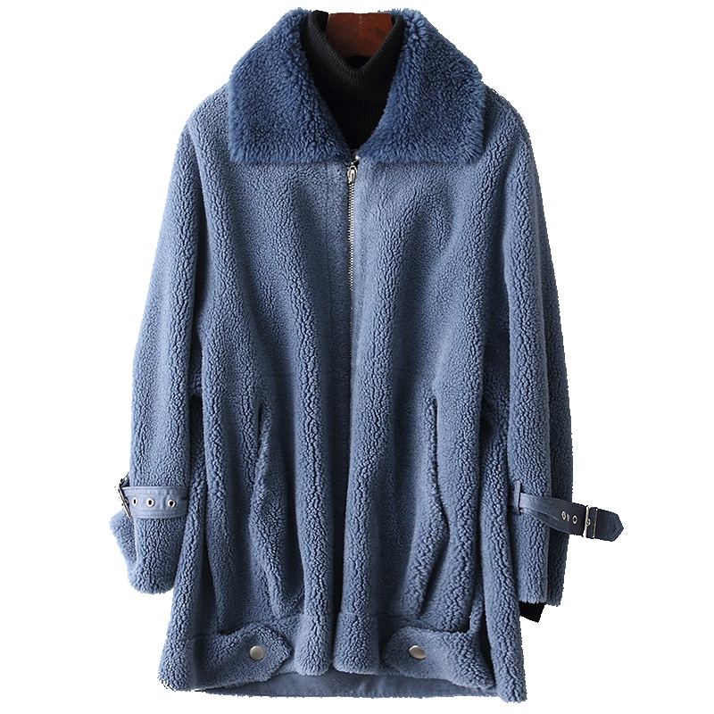 憨厚皇后 2019春装新款海宁颗粒羊毛女士大衣中长款羊毛皮外套T