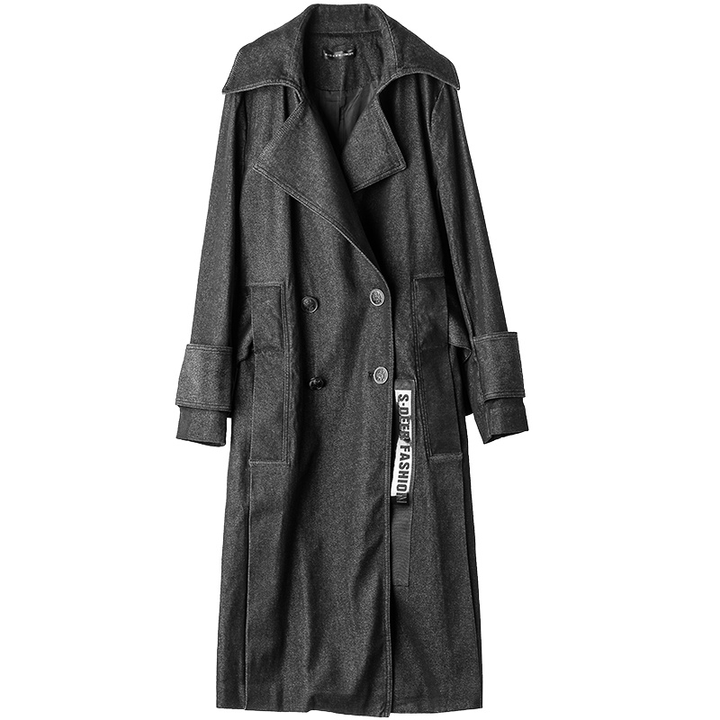 sdeer圣迪奥2018秋帅气字母复古水洗牛仔长款风衣外套女S17381853