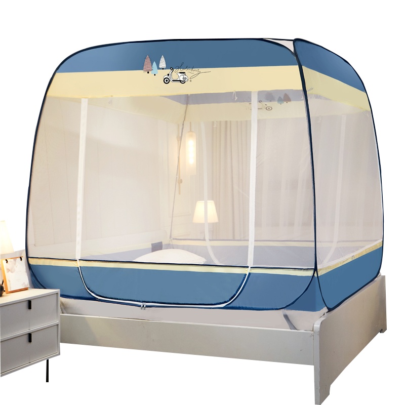 曼凝家纺 大方顶坐床式全底回底免安装防尘顶防摔防蚊360度防蚊1.2/1.5/1.8蒙古包拉链蚊帐