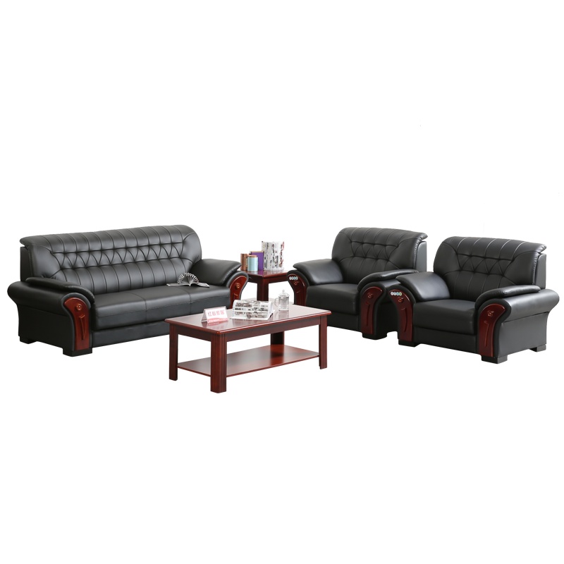 [红心家居]皮艺沙发茶几组合真皮沙发现代中式接待会客室沙发