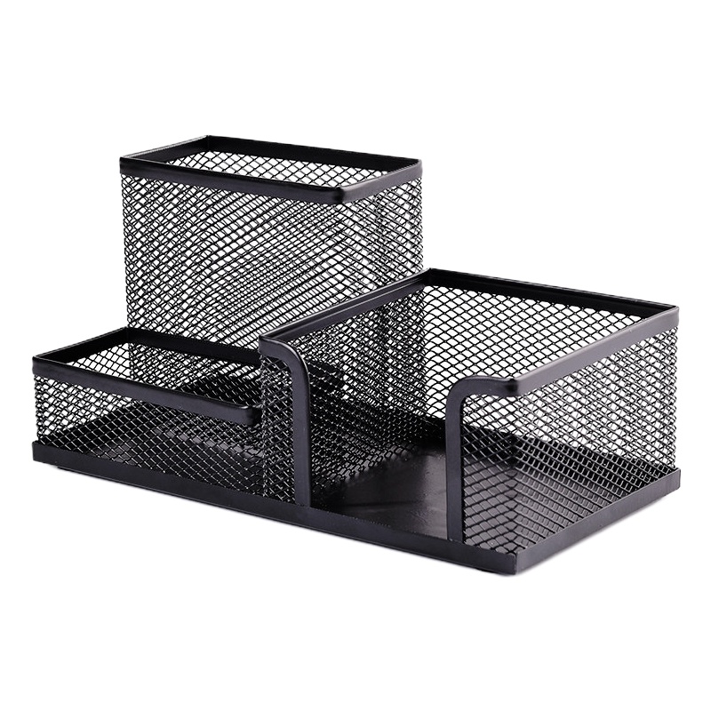 正彩(ZNCI)2462金属网纹圆形笔筒 多功能桌面收纳摆件 简约创意金属网纹办公笔筒 三格笔筒