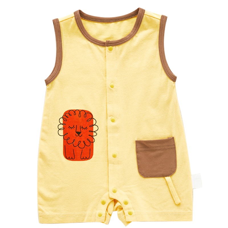 优简2020夏季新款婴儿连体衣圆领无袖纽扣衣服儿童家居服连体衣