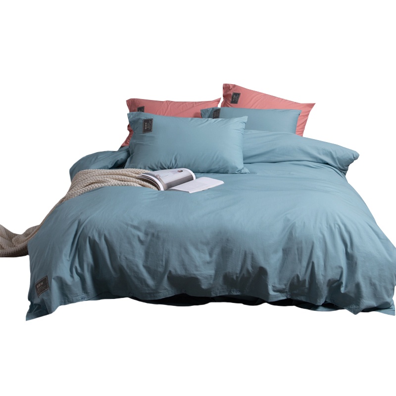 恒源祥纯棉四件套100全棉简约纯色被套床单三件套床上用品套件4