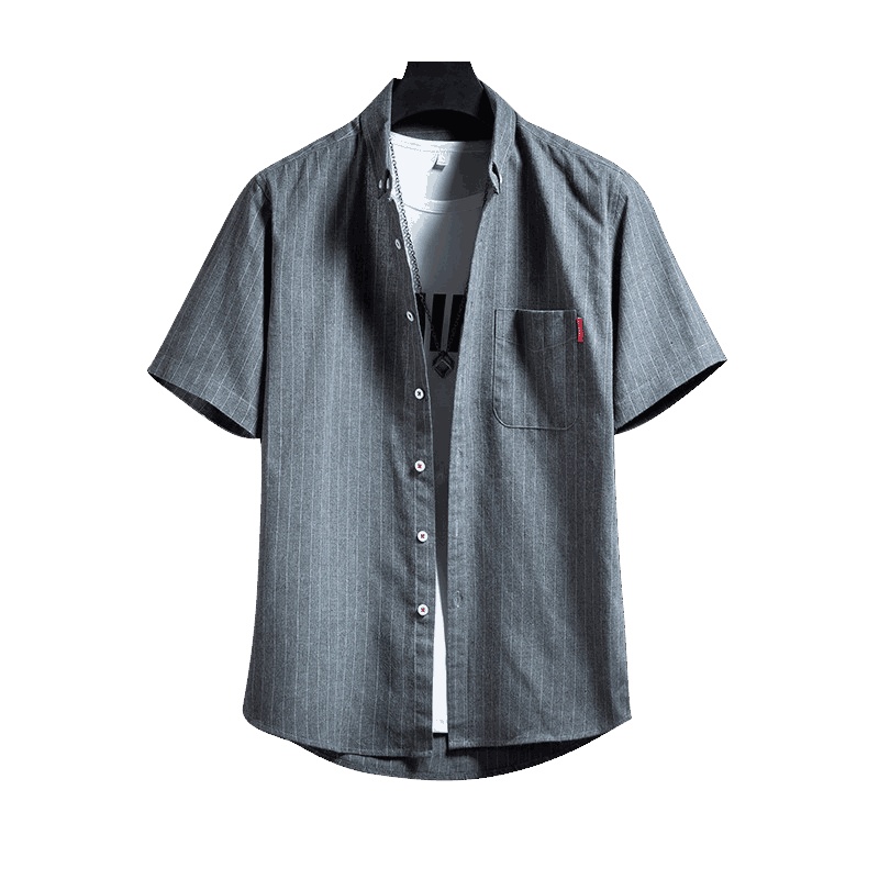 LEEVIRHINO2021年夏季新款男士短袖衬衫男式中青年商务休闲时尚条纹寸衫大码打底衫男士衬衣外套男装潮款衣服