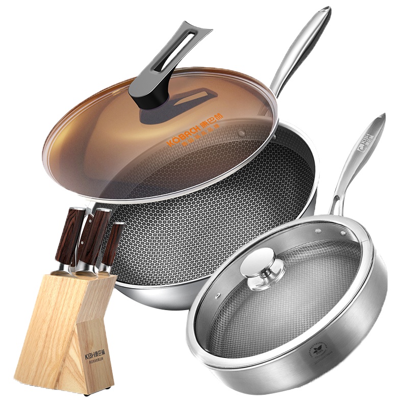康巴赫304无油烟32cm炒锅26cm煎锅切菜水果三德刀厨房剪刀刀具5件套(三件套)