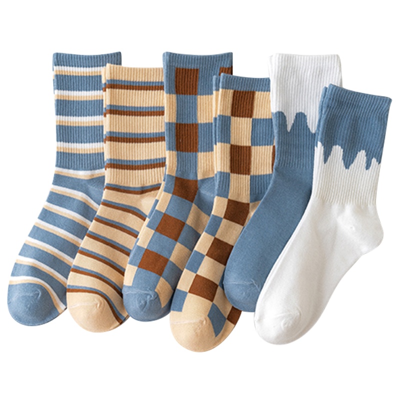 【顺丰配送】【5双装】袜子女士中筒袜韩版英伦格子棉袜ins潮流堆堆袜学院风学生长袜子春夏秋冬四季款