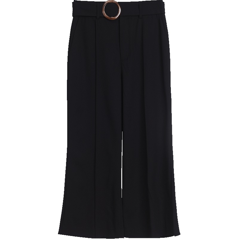 OSA欧莎高腰阔腿裤2019新款黑色七分休闲裤子女夏薄款宽松显瘦