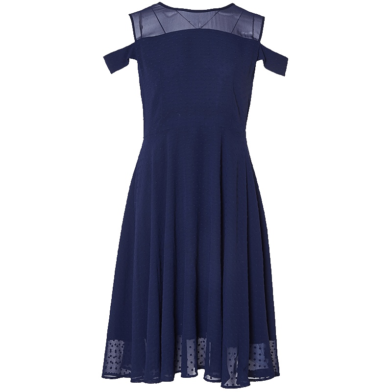 LIEDOW/蕾朵裙子女2019新款夏季露肩雪纺连衣裙高腰中长款a字裙女