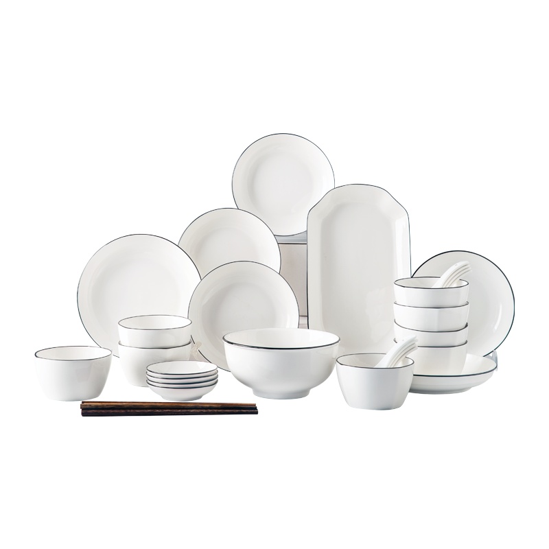 亿嘉IJARL 碗碟套装家用组合陶瓷盘碟轻奢创意碗盘筷现代餐具日式网红ins乔迁送礼路易36件套