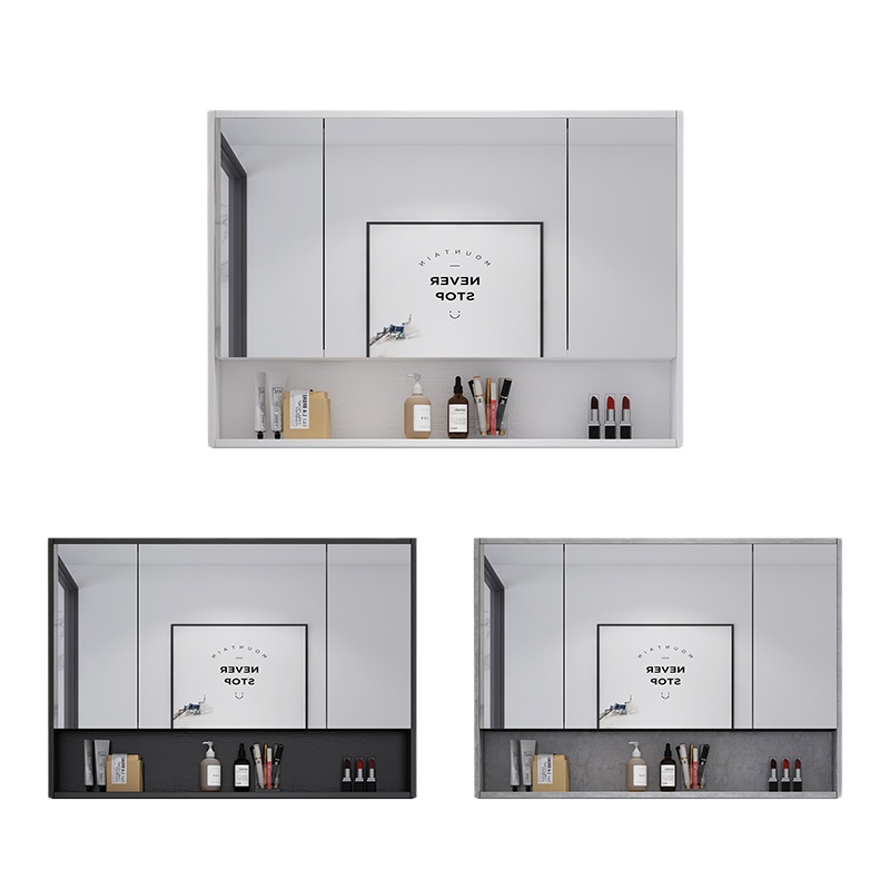 闪电客浴室镜柜挂墙式卫生间储物镜箱厕所洗手间梳妆镜带置物架 B款水泥灰100CM