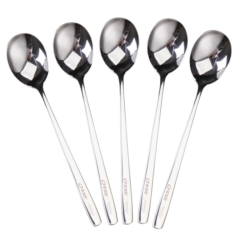 欧润哲 汤匙 304不锈钢实心长柄汤勺饭勺餐具勺 一套5只装其他厨房小工具