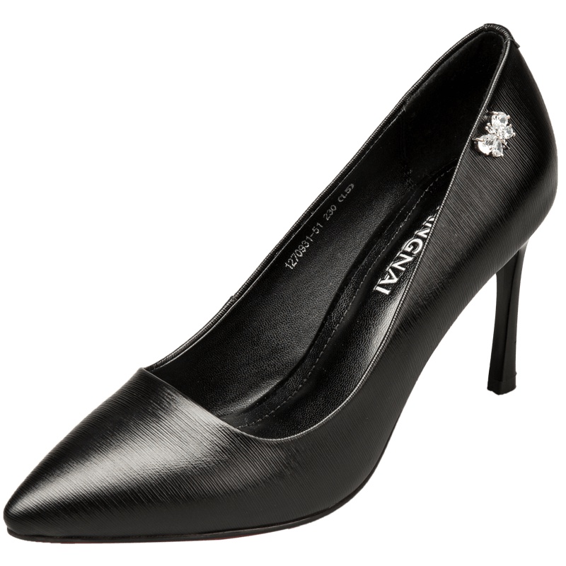 康奈女鞋 秋季纯色套脚尖头细跟浅口单鞋女气质优雅通勤高跟鞋1275931