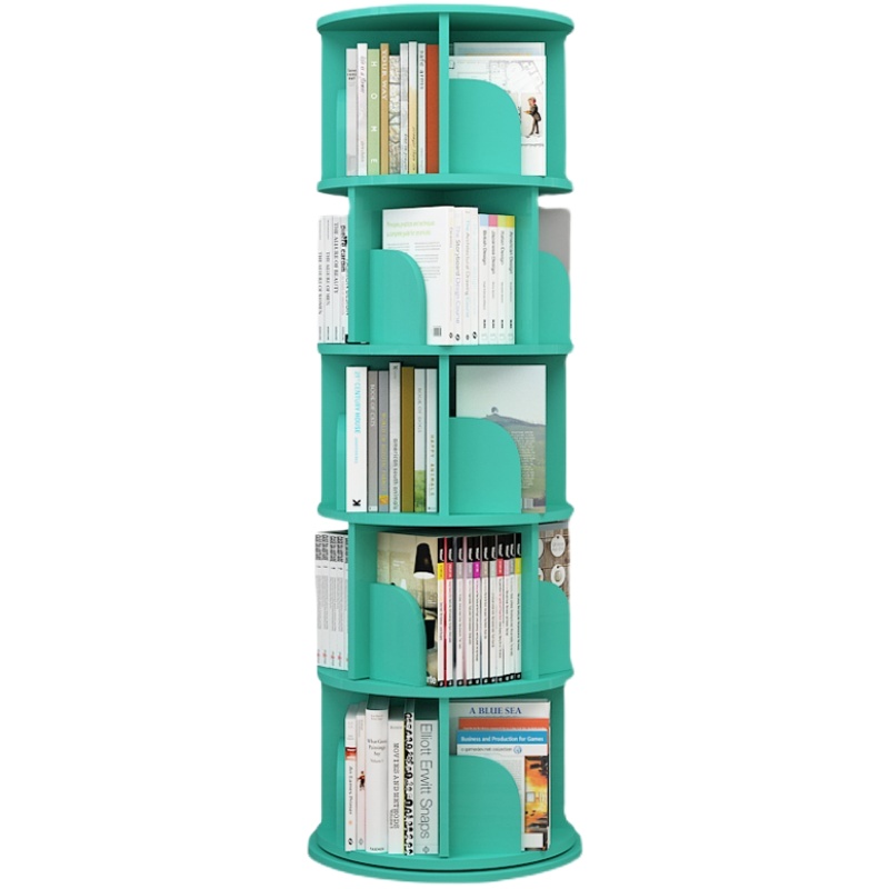 旋转书架落地简易置物架书柜家用经济型多层组合书本收纳架 5层原木色加大稳固款