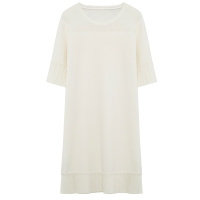 鄂尔多斯1980 春夏圆领短袖针织连衣裙袖口裙摆百褶设计纯色简约