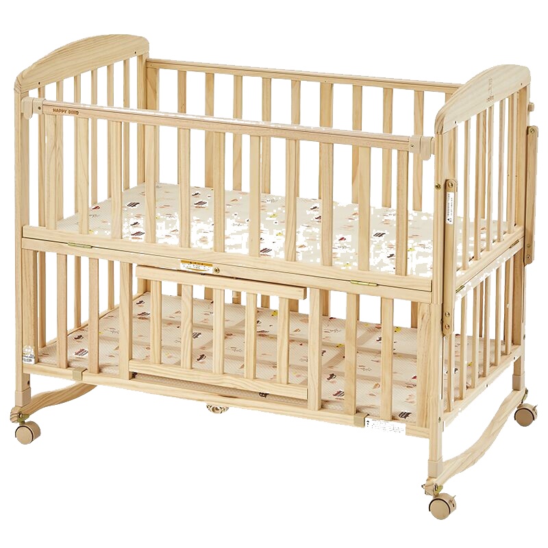 hd小龙哈彼 婴儿床多功能实木无漆新生儿宝宝童床 可加长拼接大床可做书桌游戏摇床LMY118-P117(送蚊帐,五金包)
