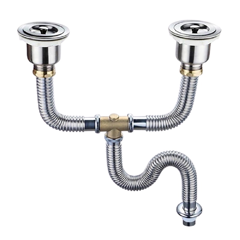 定制304不锈钢水槽下水器配件古达厨房水池双槽洗菜盆下水管S弯排水管 带净水器排水孔[标配]